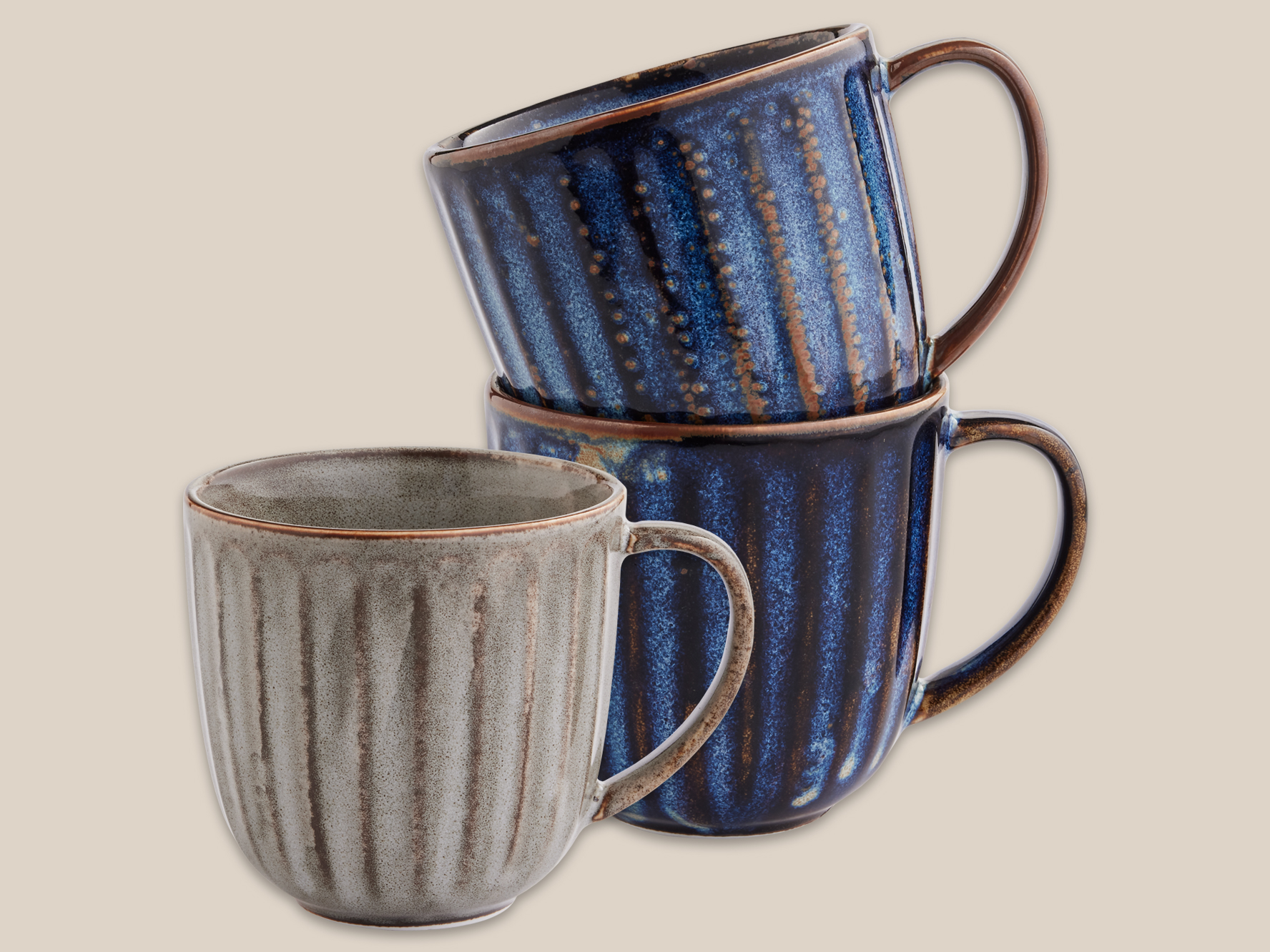 Blå og sandfarvede Mugs krus med hank